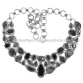 Black Onyx et Tourmanilated Quartz 925 Solid Silver Necklace Jewelry